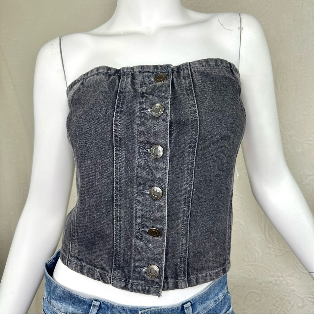 Francesca's NWT Denise Harper Heritage Black Denim Strapless Bustier
